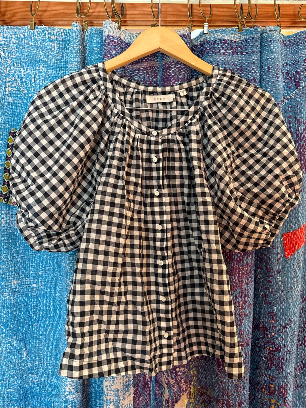 Doen Black & White Gingham June Blouse